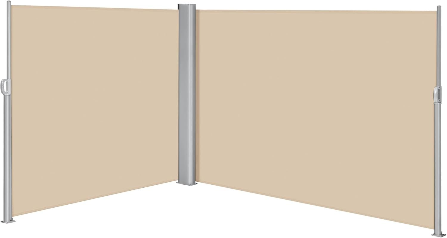 Yaheetech 236x71in Double Retractable Side Awning Privacy Screen Beige | Dual-side retractable design, fits concrete & wood decks for pool, terrace & backyard privacy shading