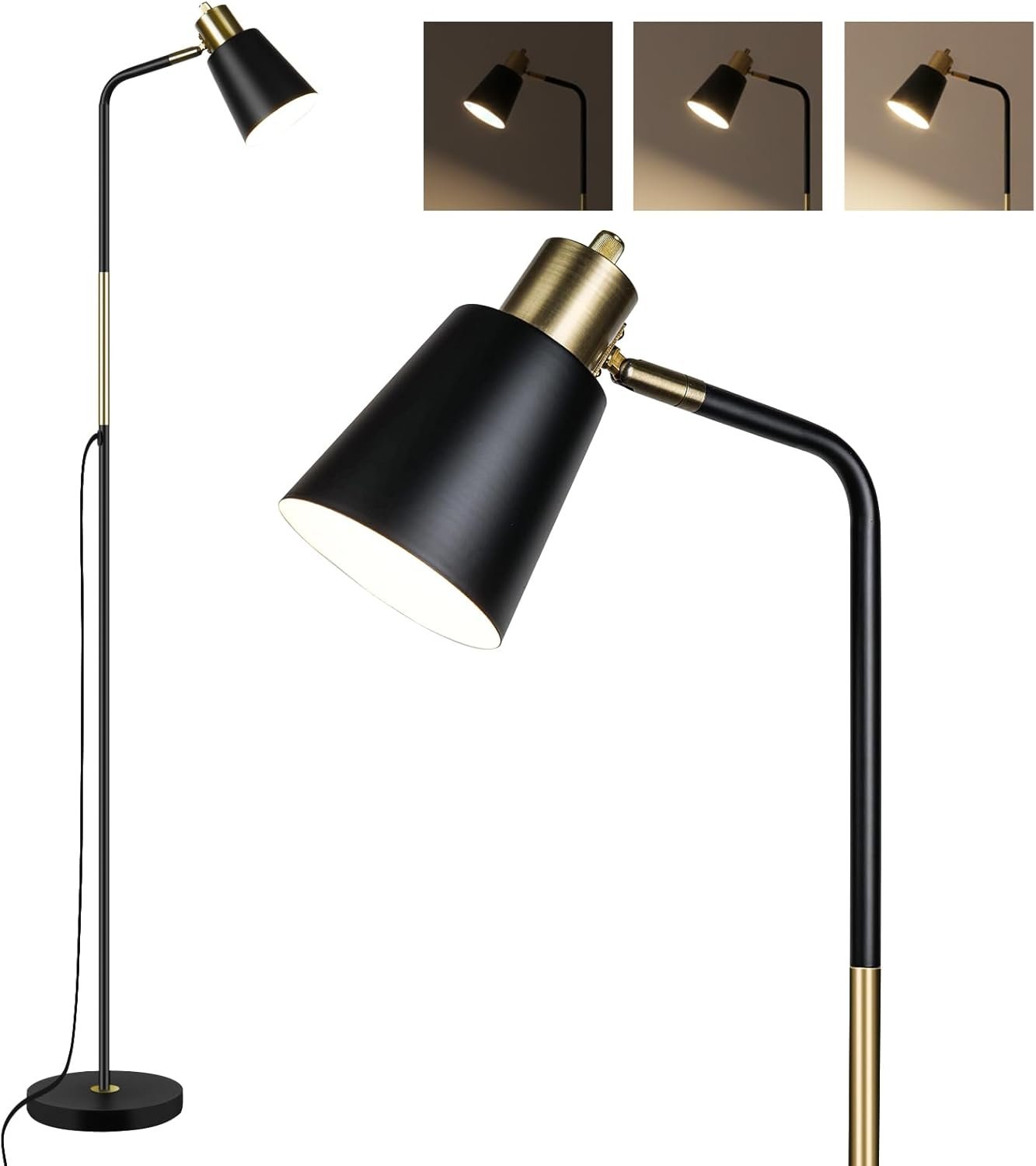 LALISU Floor Lamp, Industrial Floor Lamps for Living Rooms Rustic Farmhouse Reading Standing Floor Lamp Adjustable Metal Heads Indoor Task Lighting for Living Room Bedroom Office Home Décor (Black)