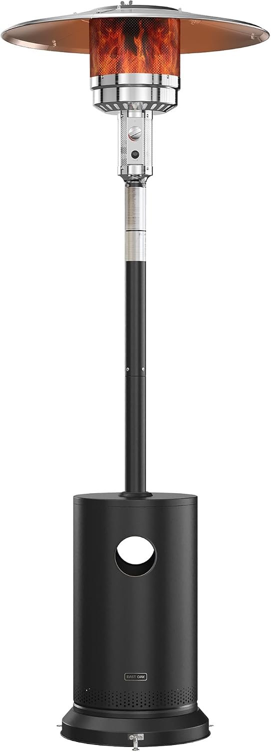 EAST OAK 55,000 BTU Propane Patio Heater with Round Table & Stainless Steel Burner, Outdoor Heater with Wheels, Ideal For Large Patios, Gardens, Outdoor Events, Commercial Use, Black
