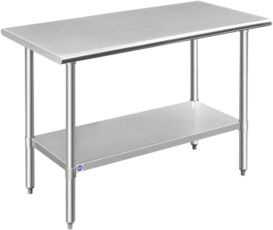 ROCKPOINT Stainless Steel Table for Prep & Work 24×48 Inches, NSF Metal Commercial Kitchen Heavy Duty Table with Adjustable Under Shelf and Table Foot for Restaurant, Home and Hotel