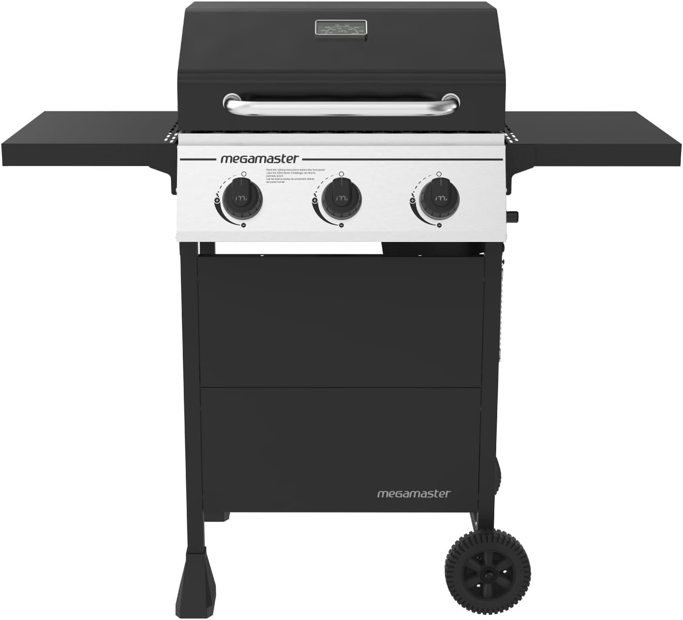 Megamaster 3-Burner Propane Gas Grill with Folding Side Tables, 30,000BTUs, 429.81 sq. in. Cooking Space, Stainless Steel Control Panel, Outdoor Kitchen Grill for BBQs, Patios, and More – 720-0988EA
