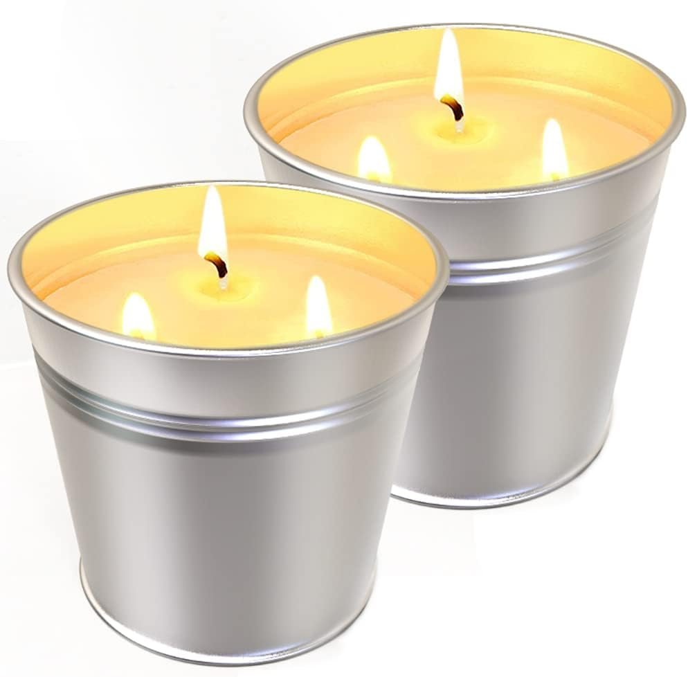 Packs Large Citronella Candles Outdoor Indoor, Wicks Soy Wax Candles for Patio Yard Home, Good for Summer Gift Silver 20oz (Pack of 2)
