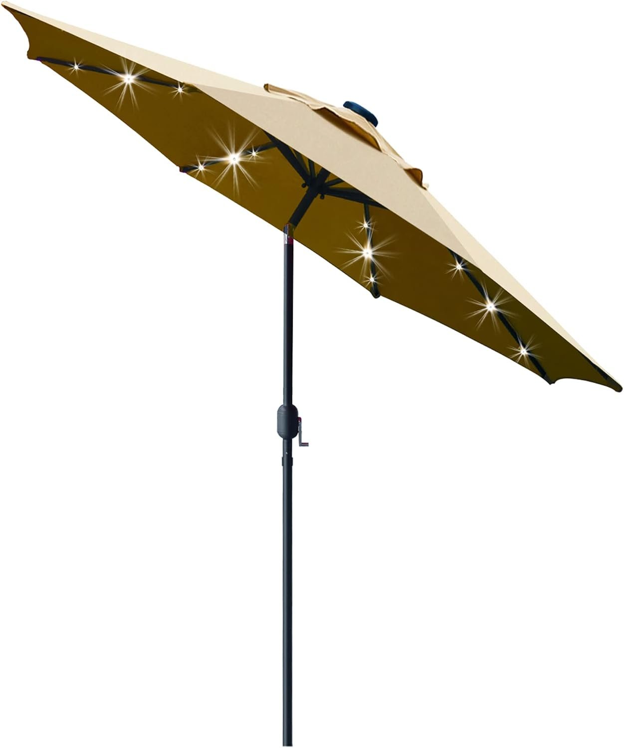 Sunnyglade 9′ Solar LED Lighted Patio Umbrella with 8 Ribs/Tilt Adjustment and Crank Lift System (Light Tan)