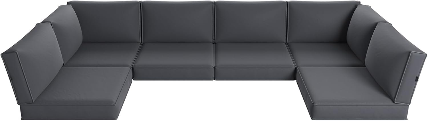 Aoxun Replacement Cushions for Outdoor Furniture, 14-Piece Outdoor Cushions for Patio Furniture, Deep Seat, Splash-Proof & Fade Resistant Couch Cushion for 6-Seat Patio Conversation Sets, Grey