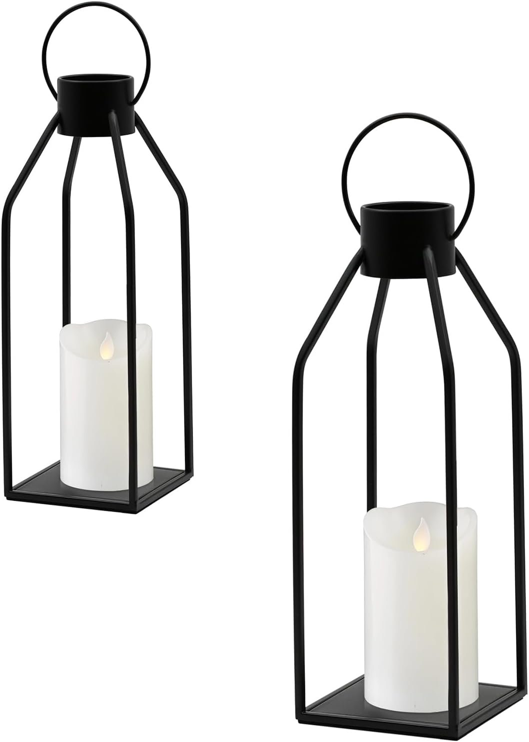 Black Metal Candle Lanterns Living Room Decor, 2 Pack Black Metal Lanterns Holder, Modern Farmhouse Decor, Indoor/Outdoor Hanging or Tabletop Decorative Lanterns for Weddings, Garden, Patio