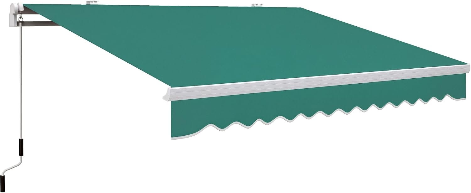 Outsunny 13′ x 8′ Retractable Awning, Patio Awnings, Sunshade Shelter w/Manual Crank Handle, UV & Water-Resistant Fabric and Aluminum Frame for Deck, Balcony, Yard, Green