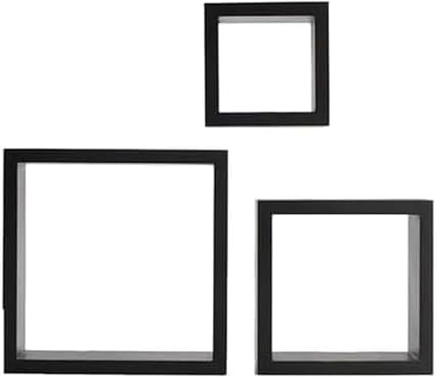 MELANNCO Floating Wall Square Cube Shelves for Bedroom, Living Room, Bathroom, Kitchen – Wood, Set of 3, Black