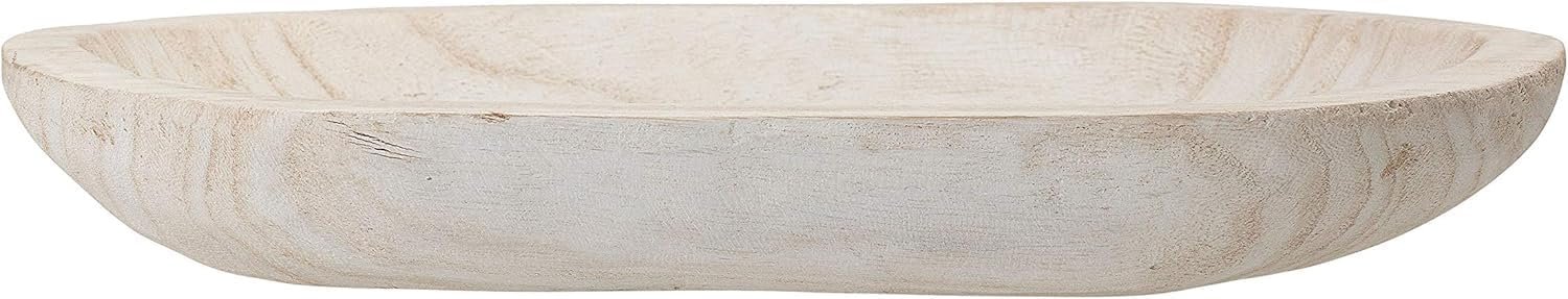 BOLTCORRSE Large Whitewashed Decorative Wood Bowl – Hand Carved Paulownia Tray for Coffee Table Centerpiece & Entryway Catchall – Organic Modern Farmhouse Decor