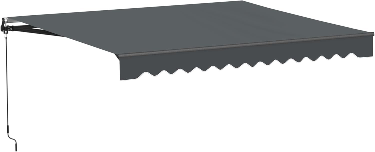 ALEKO Patio Awning 12×10 feet Manual Black Frame Awning, UV-Protected Sunshade Canopy with Hand Crank and Durable Frame for Deck, Porch, Backyard – Caribbean Style Charcoal Gray