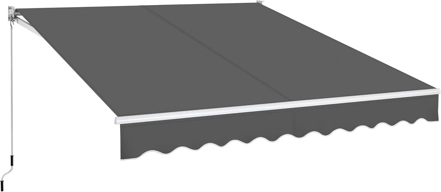 Yaheetech 10 × 8 Ft Patio Awning, Retractable Sun Shade Awning with Manual Crank Handle, Manual Aluminum Deck Awning for Patio/Balcony/Yard, 280g/m² Polyester, Dark Gray