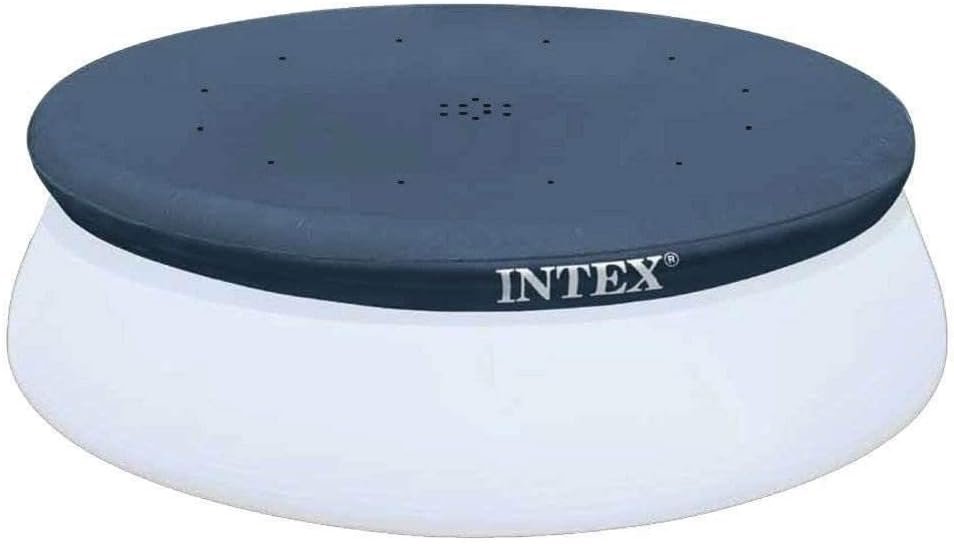 Intex 28021E Pool Cover: For 10ft Round Easy Set Pools – Includes Rope Tie – Drain Holes – 12in Overhang – Snug Fit