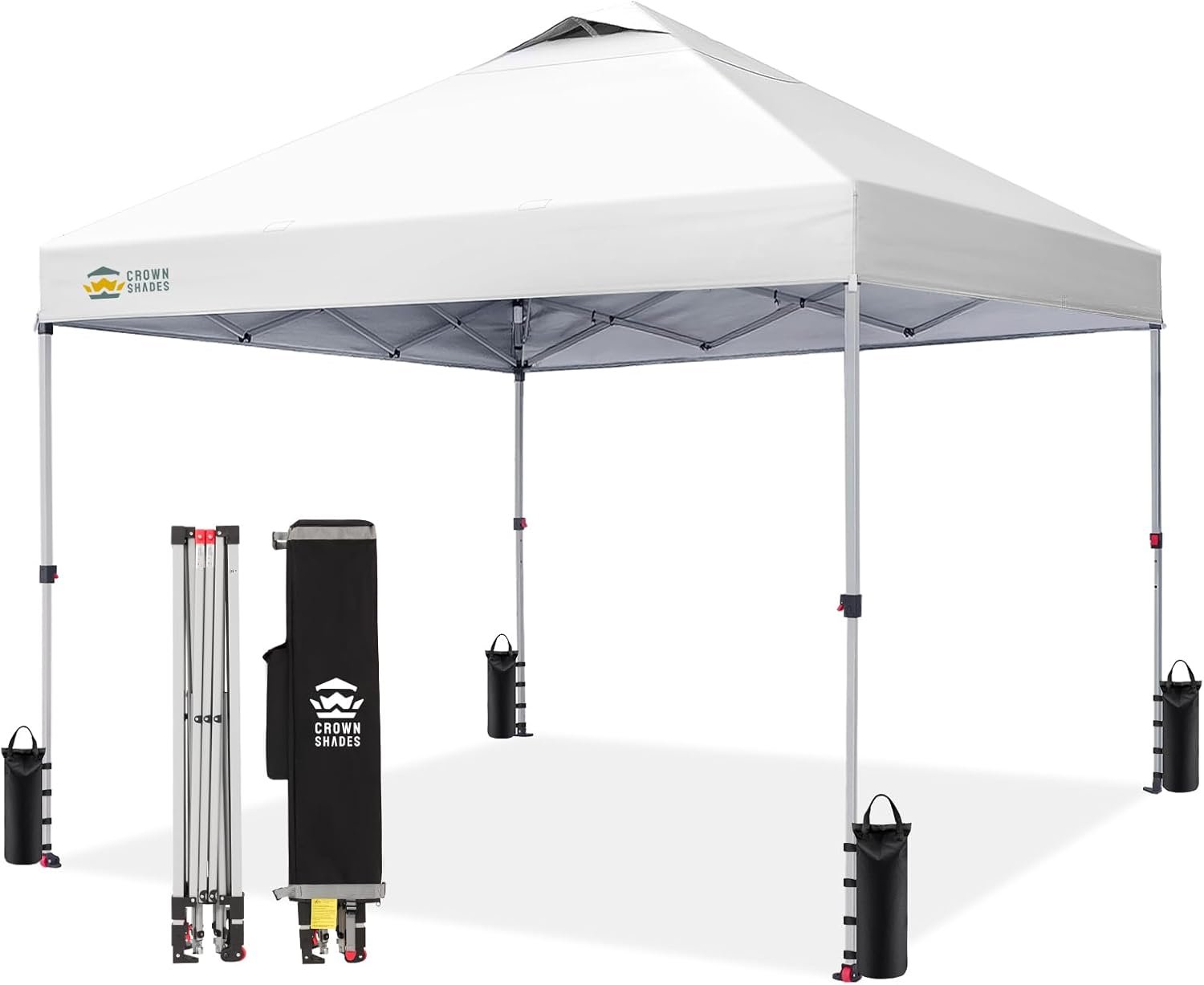 CROWN SHADES 10×10 Pop Up Canopy Tent with One Push Setup, Gird White | Patented CenterLok, Easy Outdoor Sun Shade for Events, Parties, Camping – Gazebo with STO-N-Go Cover Bag, Silver-Coated Top