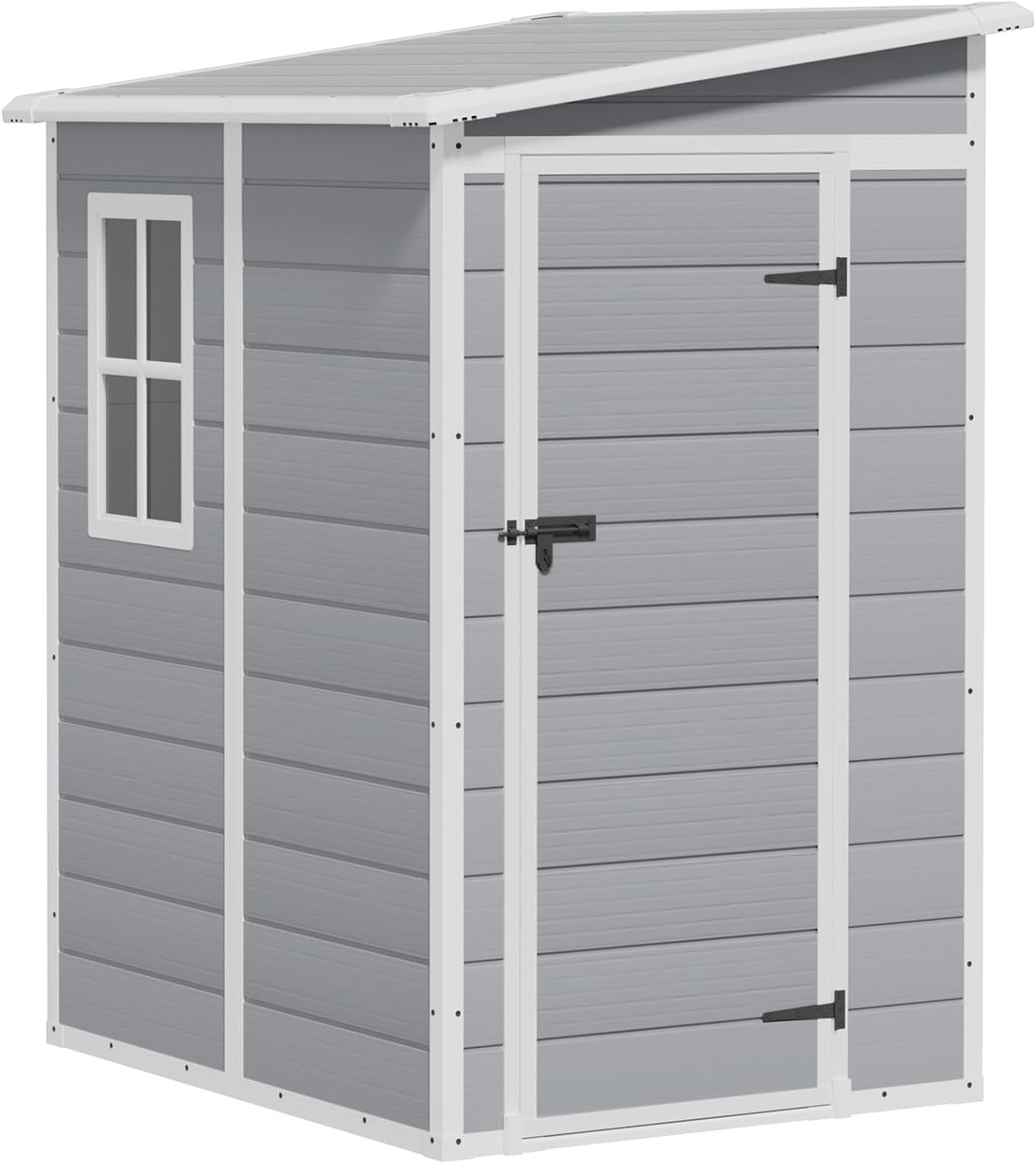 Greesum 5x4FT Plastic Outdoor Storage Shed, Resin Shed with Floor and Window, Tool Sheds with Lockable Door and Vent, for Garden, Garage, Lawn, Backyard, Light Gray