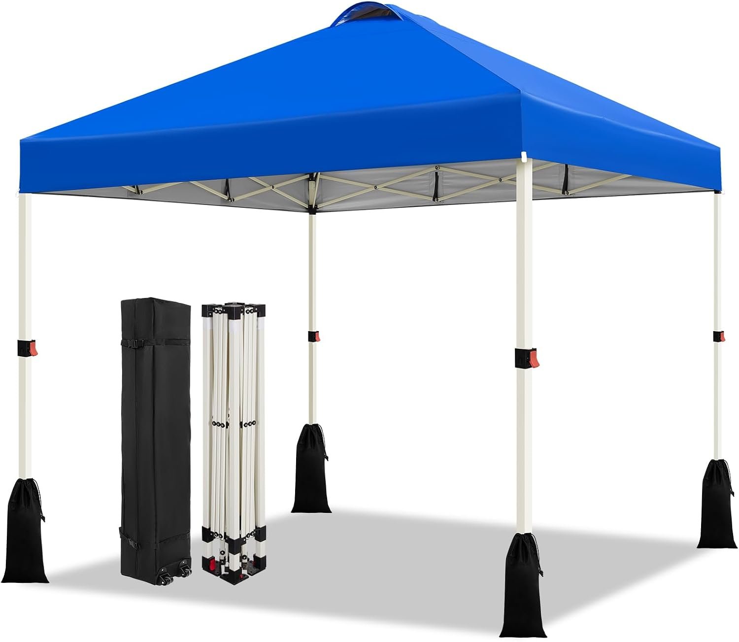 WEIZE 10×10 Pop Up Canopy Tent, 1-Button Push Setup Canopy Tent, Adjustable Height Instant Portable Shelter, Portable Roller Bag, Easy Outdoor Sun Shade for Events, 4 Weight Bags, Blue
