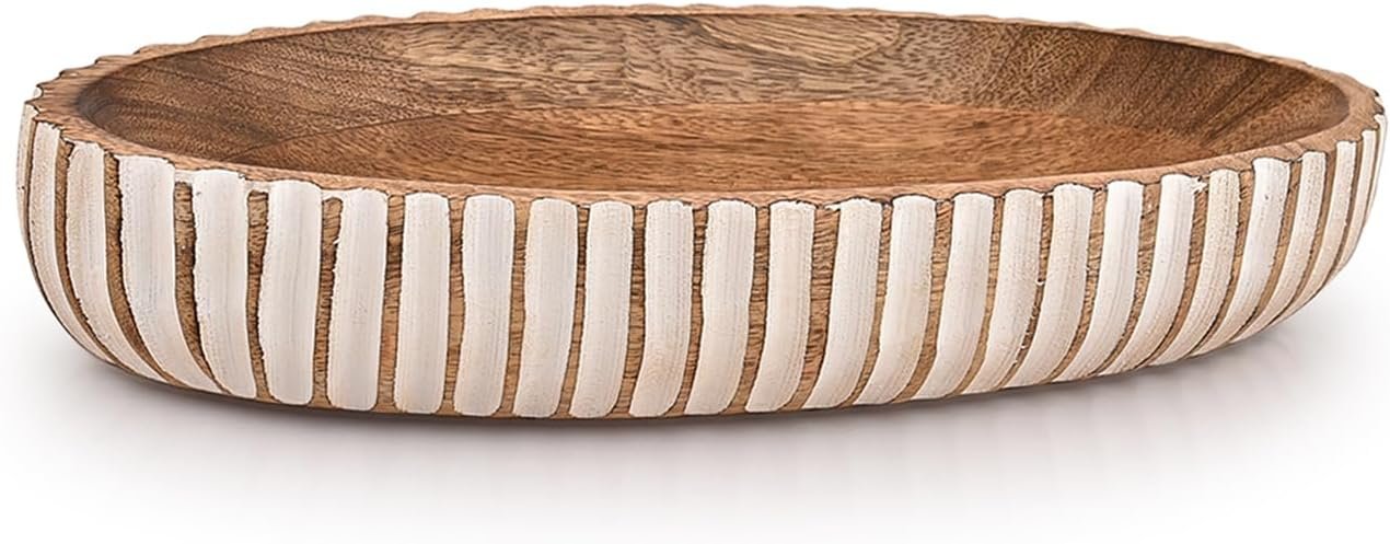 Kimona Decorative Bowl Wood Bowls Decorative Table Centerpiece, Wood Dough Bowl Farmhouse Country, Restaurant, Café (14″ x 6″ x 2.3″)