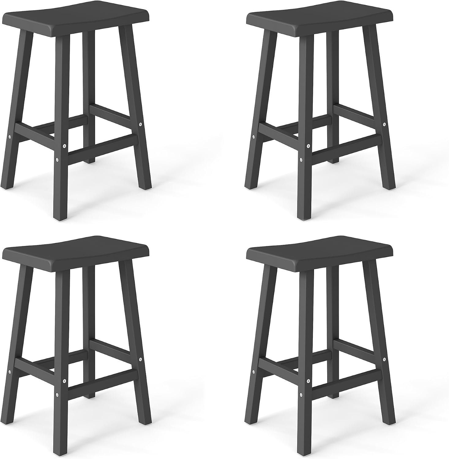 PatioZen Bar Stools Set of 4, Waterproof UV-Resistant,Durable Resin Kitchen Island Chairs for Indoor & Outdoor Use, Modern Design for Home,Bar,and Cafe (24” Black-4)