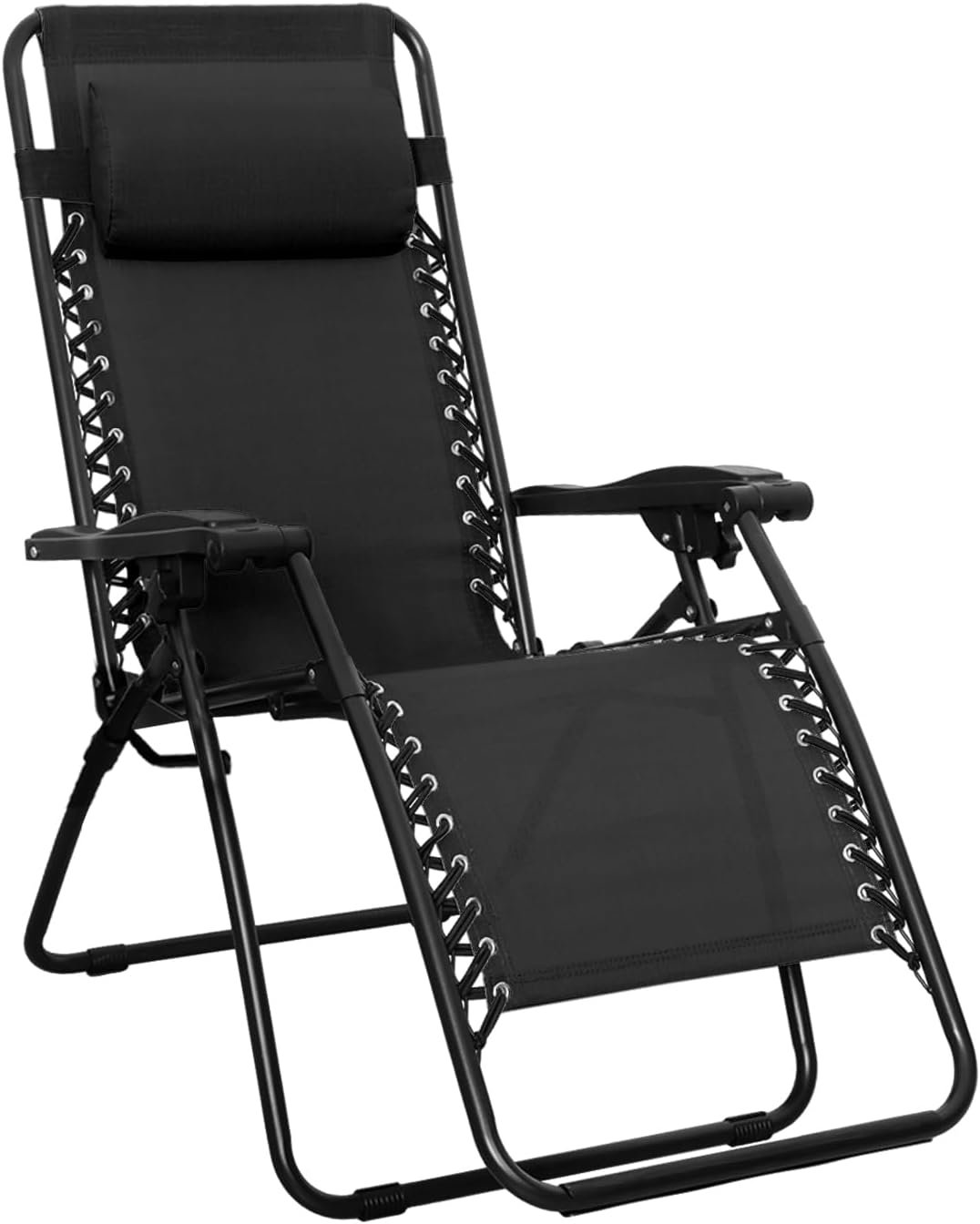 Amazon Basics Zero Gravity Lounge Chair with Pillow, Foldable Outdoor Reclining Chair for Patio and Beach, Weather-Resistant Textilene, 300 lb Capacity, 26″, Black