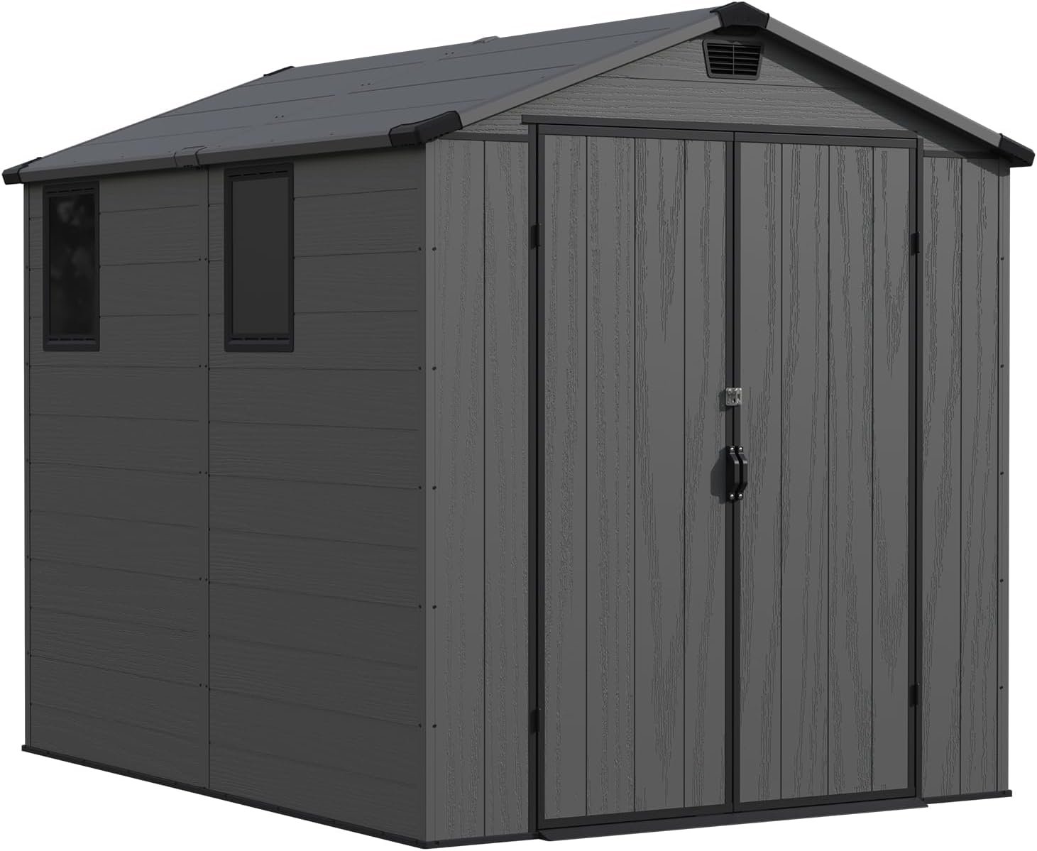 Patiowell 6 x 8 FT Resin Outdoor Storage Shed with Floor, Weatherproof Plastic Tool Shed, Lockable Door & 2 Windows, Easy Assembly for Garden, Backyard, Lawn Equipment (Dark Grey)