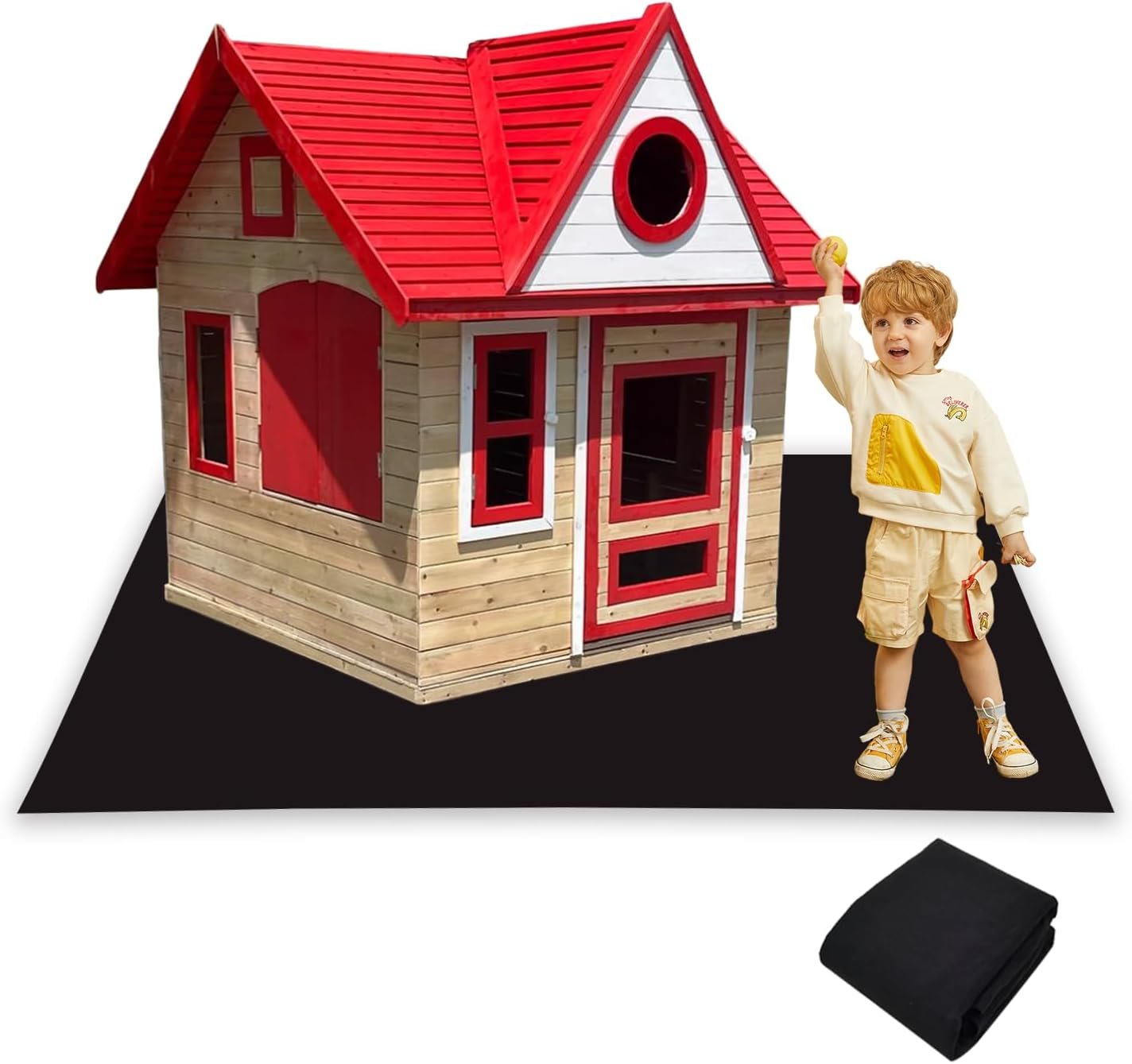 Outdoor Playhouse Mat, 71” x 55”, Black | Extra Large, Non Slip Felt, Waterproof Backing, Soft Durable Activity Rug, Portable & Washable