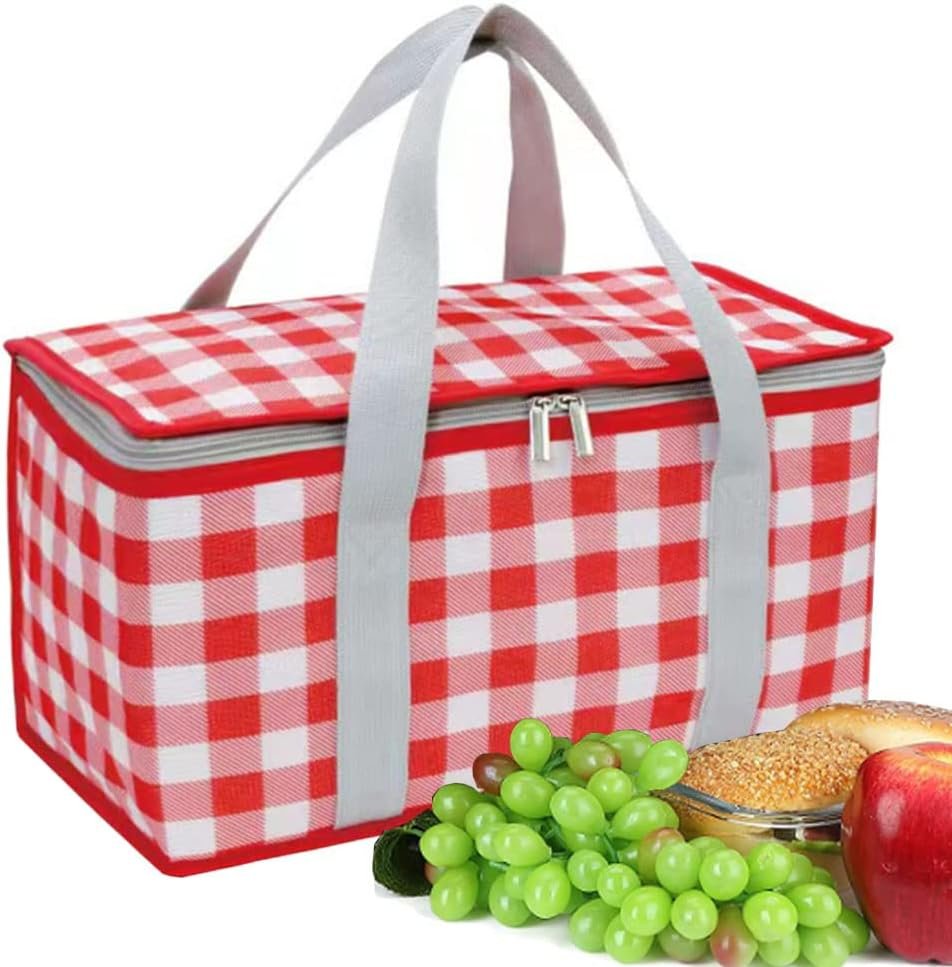 Insulated Picnic Bag Cooler Reusable, Beach Bag Cooler Bags with Zippered Top – Insulated Bag for Hot or Cold,Picnic Basket Collapsible, Picnic,Beach, Outdoor (13.8×7.9×7.9 in)
