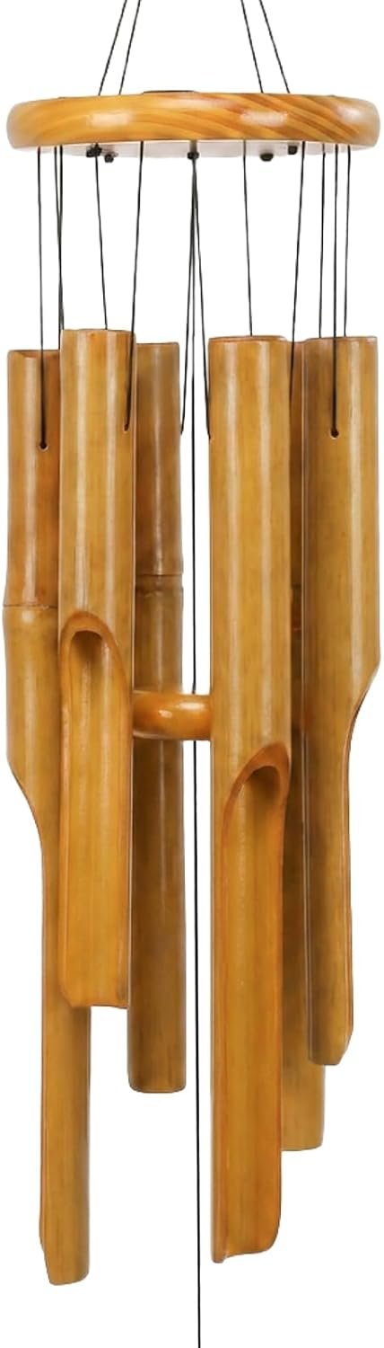 MUMTOP Bamboo Wind Chimes, Deep Tone Wooden Wind Chime Outdoor Garden Decor | Natural wooden wind chimes for outside with soothing tones, durable outdoor design, easy hanging hook, perfect garden decor