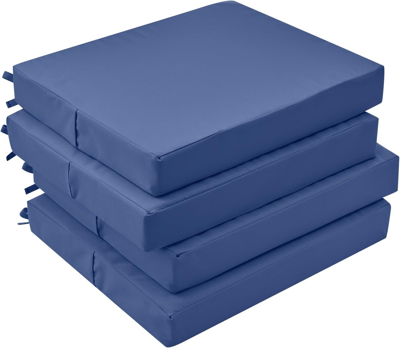 GUHER Outdoor Chair Cushions Set of 4,Waterproof Patio Cushions for Outdoor Furniture with Ties and Hidden Zipper,Memory Foam Outdoor Seat Cushion,18.5″x16″x3″,Navy Blue