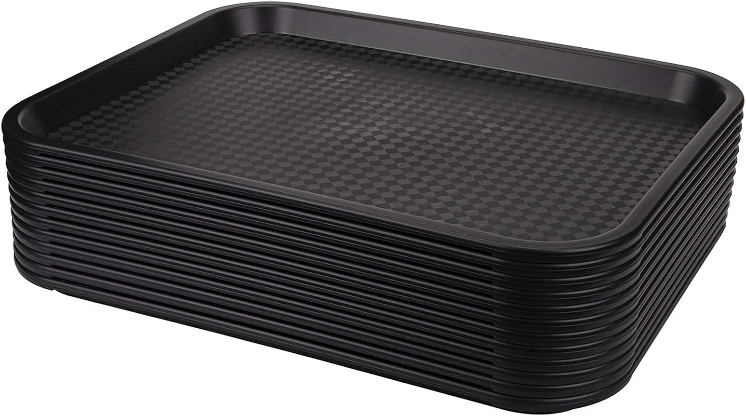 12 Pack Fast Food Tray, 13.7 x 10.5 Inch Plastic Restaurant Serving Tray Cafeteria Trays for Coffee Table, Kitchen, Party, Black