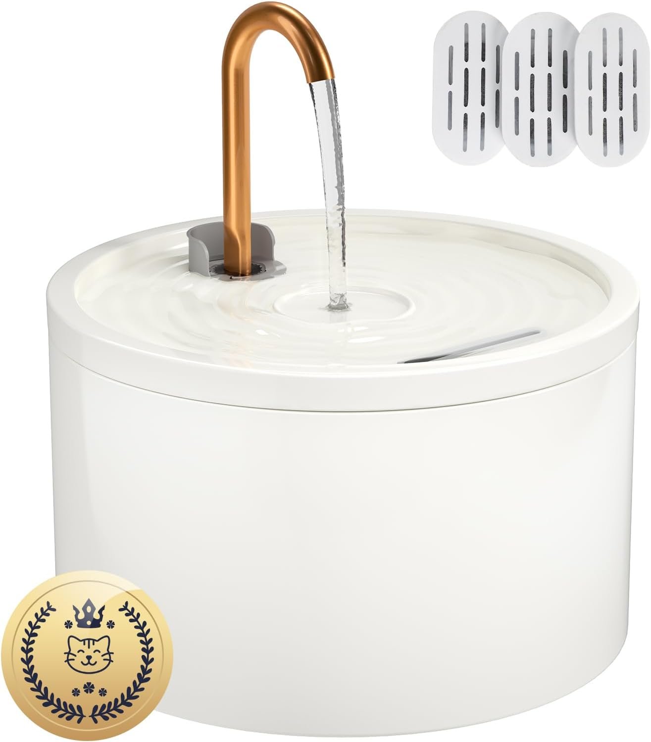 MISFANS Ceramic Cat Water Fountain – 2.1L/71oz – All-Ceramic Body & Pure Copper Water Spout – Non-Toxic – Automatic Pet Drinking Fountain Indoor with Ultra-Quiet Pump, and 3Pcs Filter & Sponge (White)