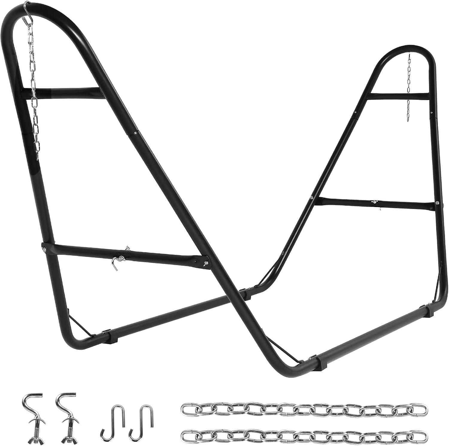 Duble Heavy Duty Steel Hammock Stand Only, 550 Pound Capacity, Portable, Easy Assembly, Adjustable for Indoor, Yard, Caping, or Outdoor, Patio(Black)