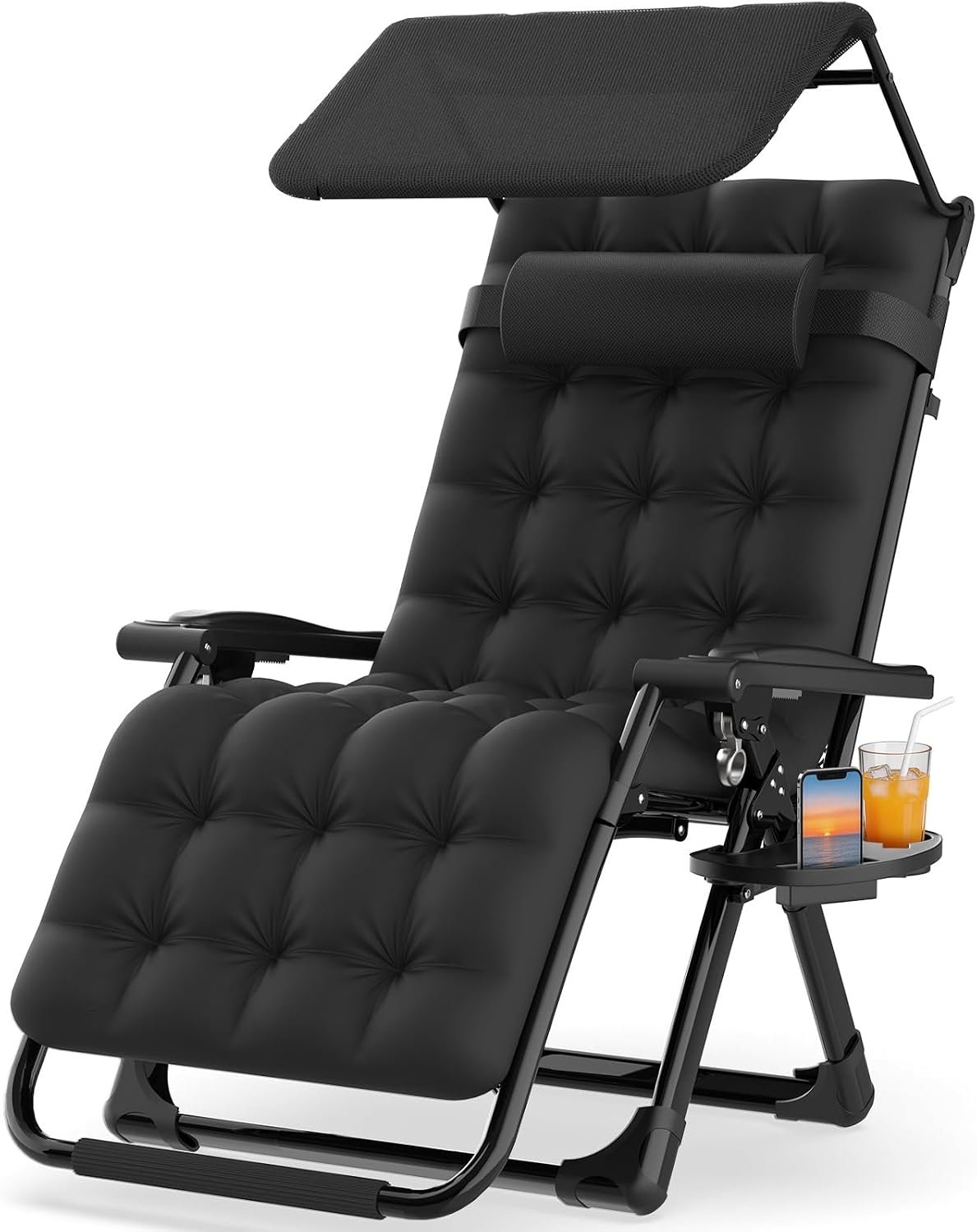 Suteck Zero Gravity Chair with Canopy, Reclining Camping Lounge Chairs | w/Removable Cushion, Upgraded Lock and Cup Holder, Reclining Patio Folding Recliner for Indoor and Outdoor