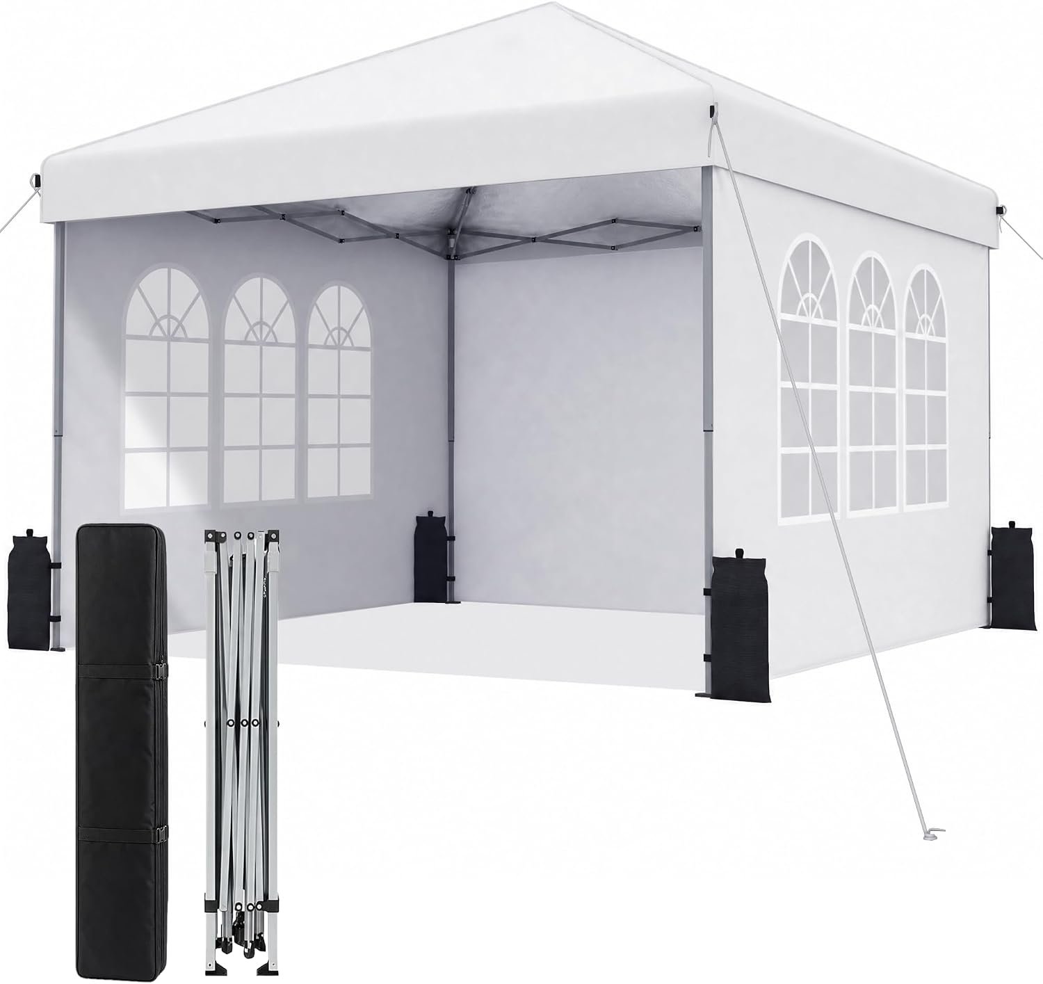 10×10 Pop Up Canopy with Sidewalls, Portable Gazebo Canopy Tent for Parties,Commercial Events, Camping Tent, One Push Setup – White