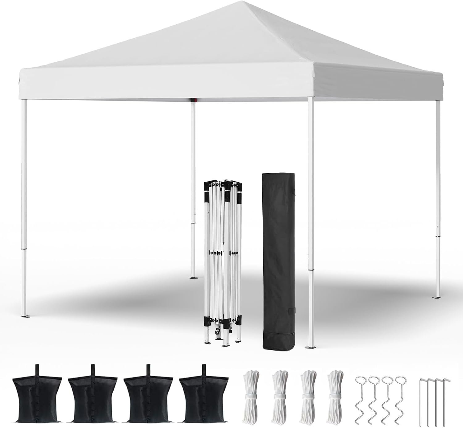 Shades 10×10 Pop Up Canopy, Heavy Duty Beach Tent with Carrying Bag for Easy Moving, Sun Shelter for Parties, Events, Camping, Outdoor Gazebo with 420D PU Coated Waterproof White Fabric