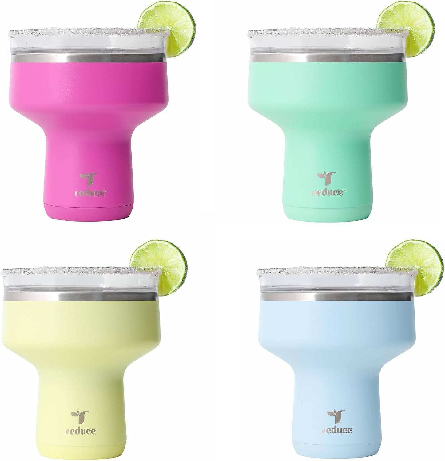 REDUCE Saltini 16oz Cocktail Tumbler – Insulated Margarita Tumbler with Lid-Keeps Drinks Cold for 10 Hours-360 Sippable Martini Glass Alternative-Shatterproof Perfect for Parties – Multicolor – 4 Pack