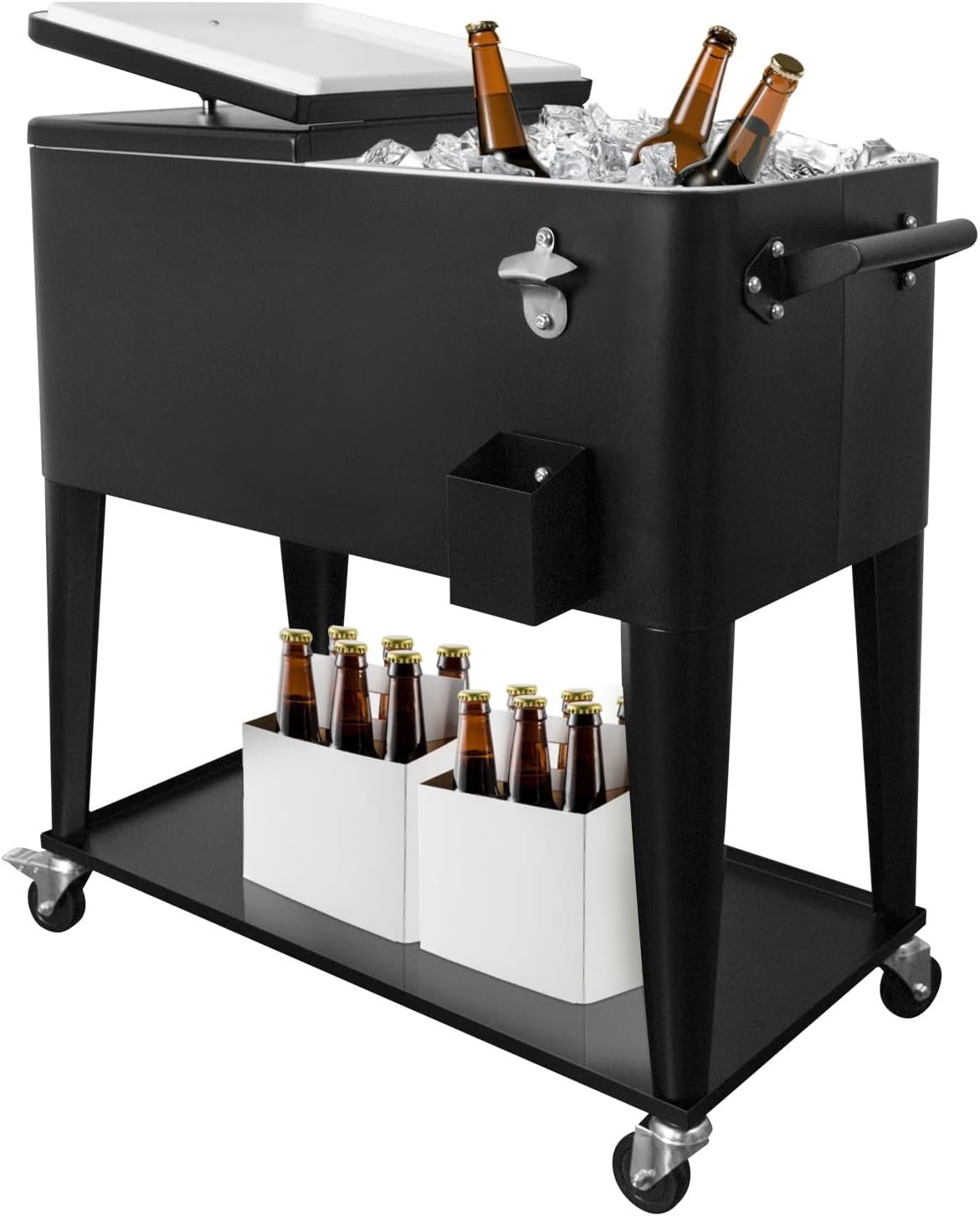 80QT Rolling Cooler Cart with Wheels, Ice Chest Outdoor Backyard Coolers on Wheels with Large Storage Space, Portable Drink Beverage Bar for Patio Pool Party with Shelf and Bottle Opener