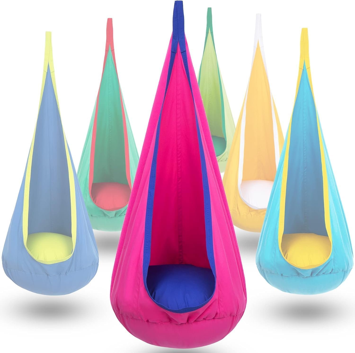 Y- STOP Kids Pod Swing Seat, Hanging Hammock Chair Swing with Inflatable Pillow, Sensory Swing Chair with Pocket for Outdoor and Indoor (Pink and Blue) pcs