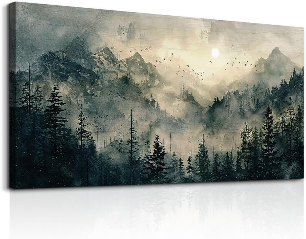 FUHAIHUA Canvas Wall Art For Living Room Framed Wall Decor For Bedroom Modern Office Wall Decoration Forest Fog Landscape Paintings Farmhouse Pictures Artwork Room Aesthetic Home Decor 20×40 In
