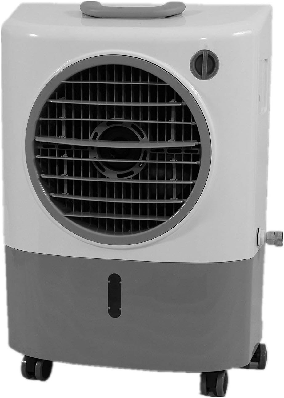 Portable Swamp Coolers – 1300 CFM MC18M Evaporative Air Cooler with 2-Speed Fan, 53.4 dB – 500 sq. ft. Coverage Evaporative Air Cooler Portable High Velocity Outdoor Cooling Fan by Hessaire – White