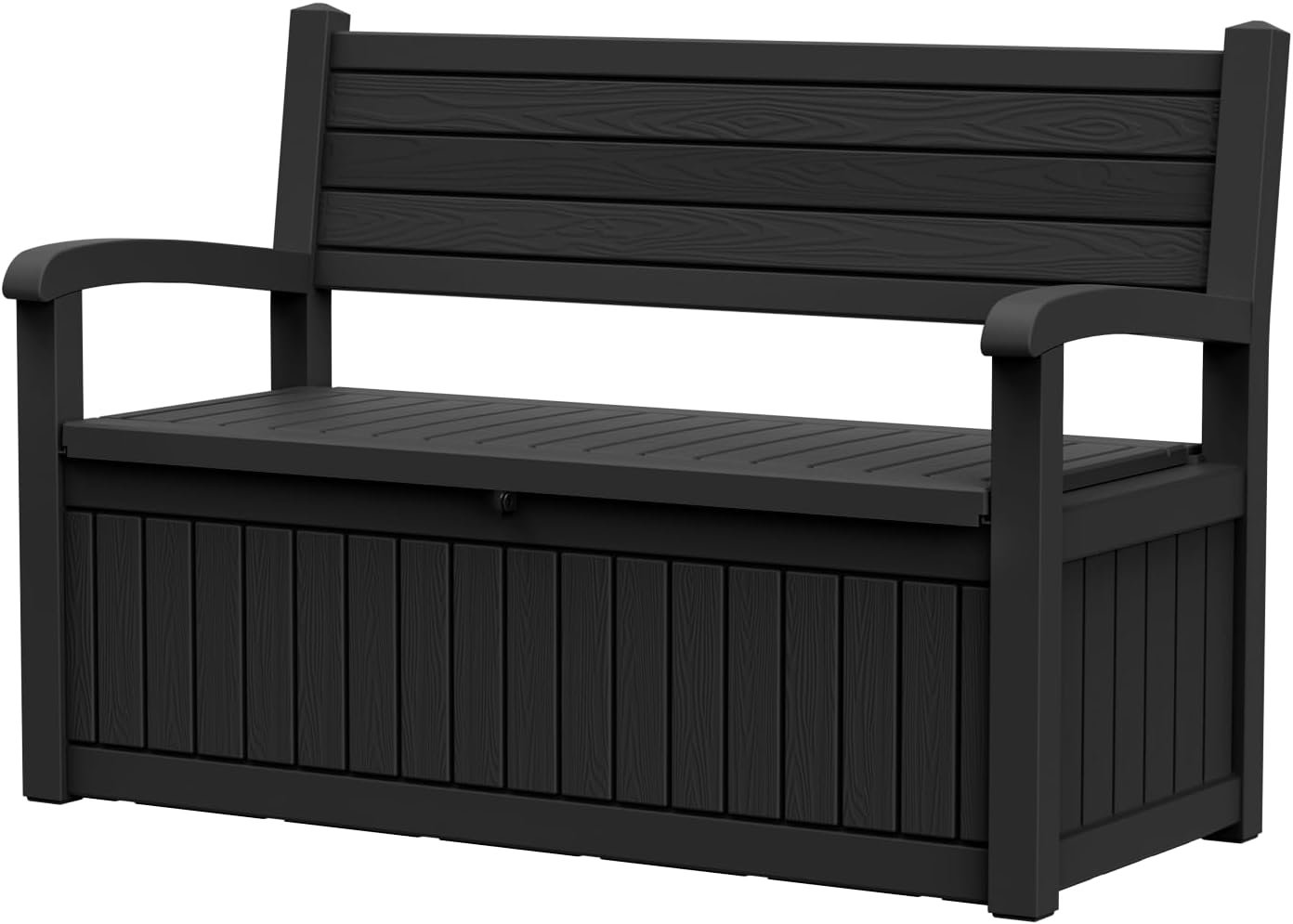 80 Gallon Outdoor Storage Bench, Heavy Duty Deck Box with Stripe Texture, Waterproof Resin Patio Seating for Cushions & Garden Tools, Lockable, 2-Person Capacity, 51″x 24″x 35″, Black