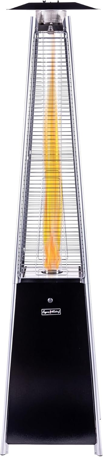 HEXAGO Outdoor Pyramid Patio Heater, 40,000 BTU Propane Patio Heater with Glass Tube, Pulse Ignition & Triple Safety Protection, Adjustable Flame, Easy Mobility, Garden, Backyard, Deck & Restaurant