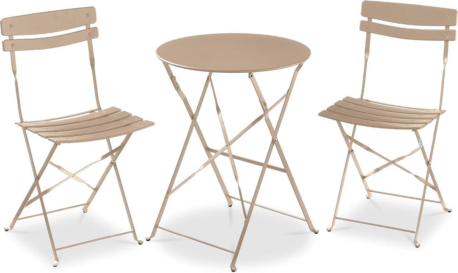 Best Choice Products 3-Piece Bistro Set, Space Saving Folding Design, Solid Steel, Outdoor Patio Furniture Set w/ 2 Chairs, Bistro Table – Sand
