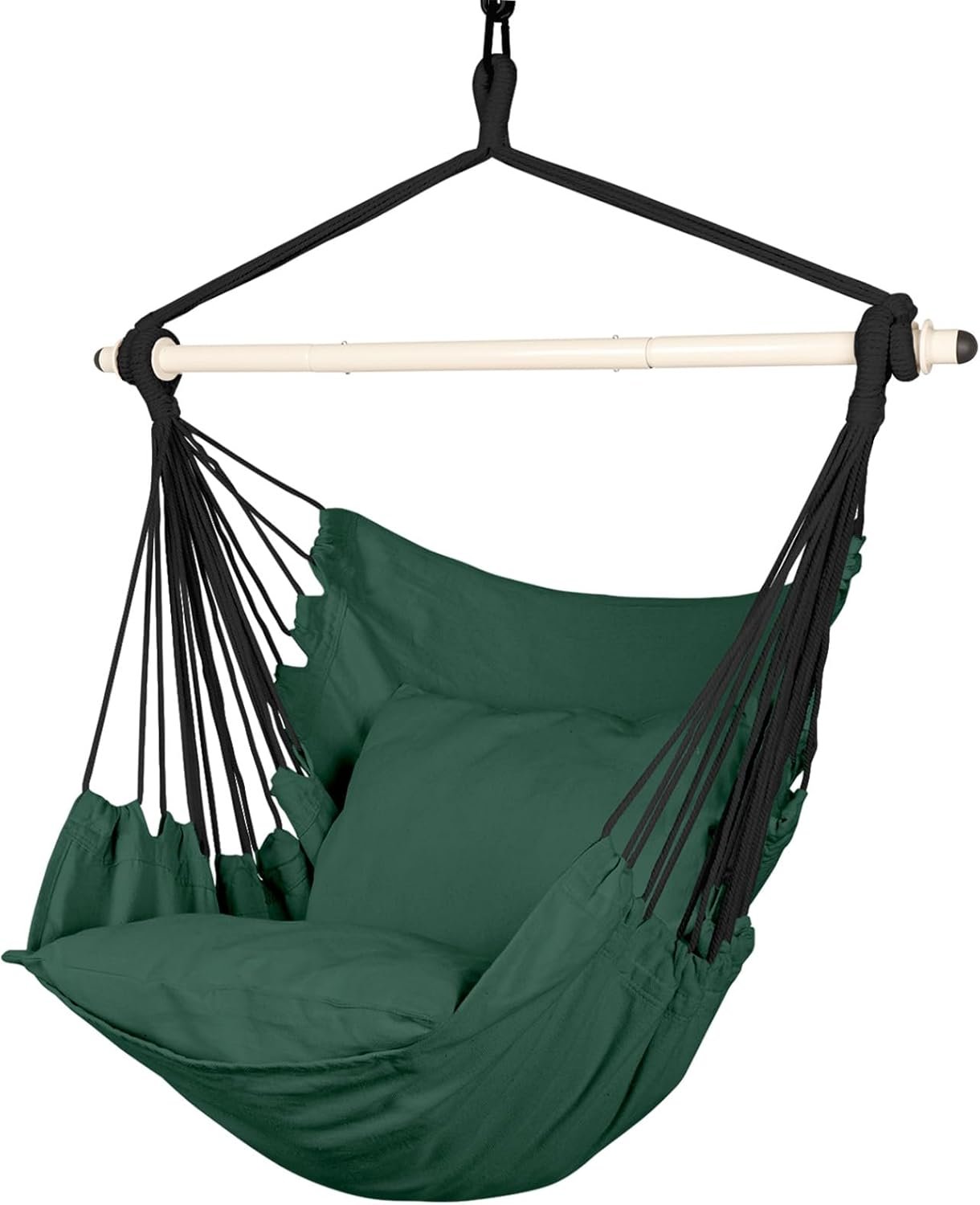 Highwild Hammock Chair Hanging Rope Swing – Max 500 Lbs – 2 Cushions Included – Steel Spreader Bar with Anti-Slip Rings – for Any Indoor or Outdoor Spaces (D- Cushions Included-Green)