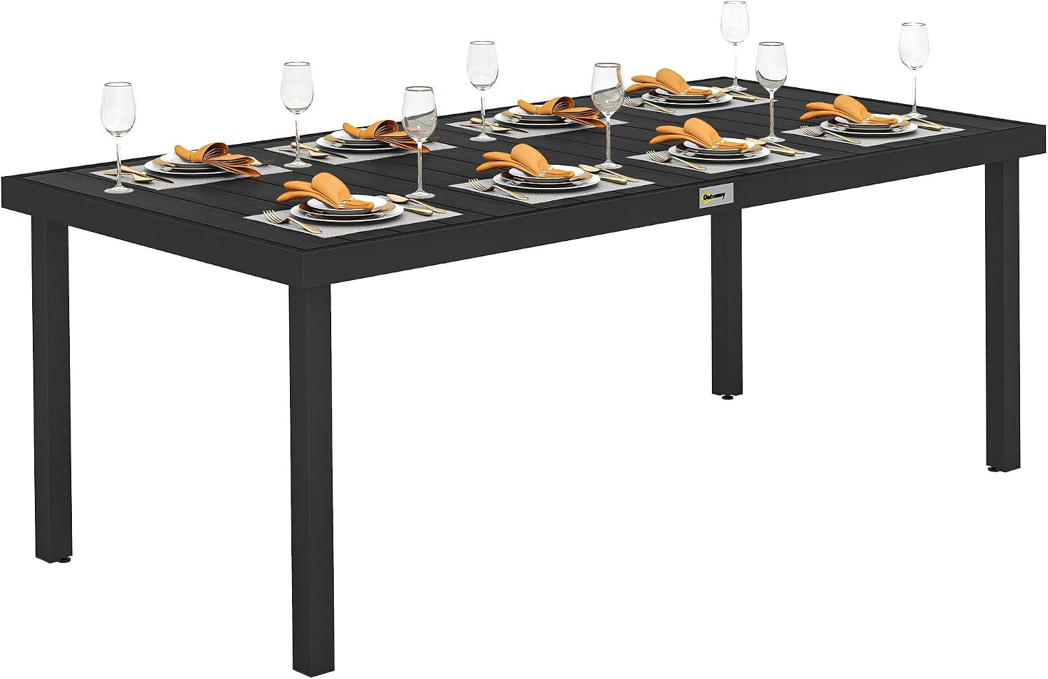 Outsunny 75″ x 35″ Outdoor Dining Table for 8 People, Rectangular Aluminum Frame Garden Table with All-Weather Faux Wood Top for Lawn, Patio, Black