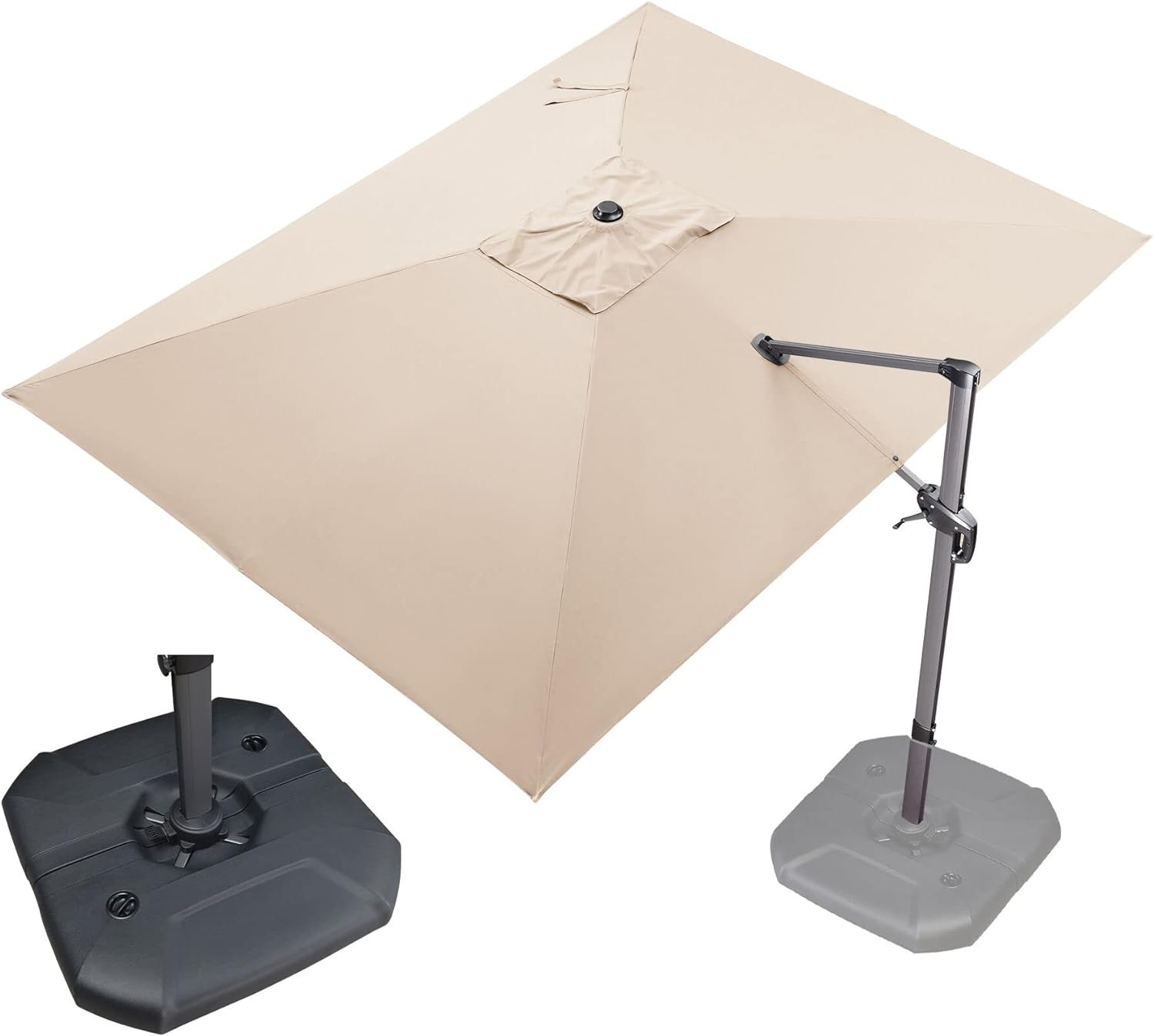 PURPLE LEAF 9′ X 11.5′ Patio Umbrella with Base Outdoor Cantilever Rectangle Umbrella Offset Umbrella with 360-degree Rotation for Garden Deck Pool Patio, Beige