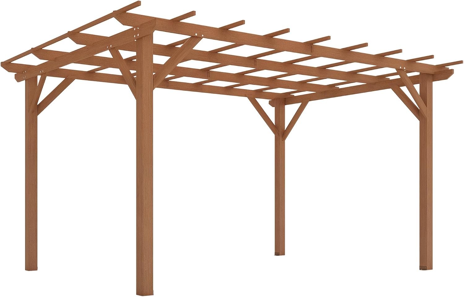 Outsunny 10′ x 13′ Outdoor Pergola, Wood Gazebo Grape Trellis with Stable Structure and Concrete Anchors for Climbing Plant Support, Garden, Patio, Backyard, Deck, Dark Brown