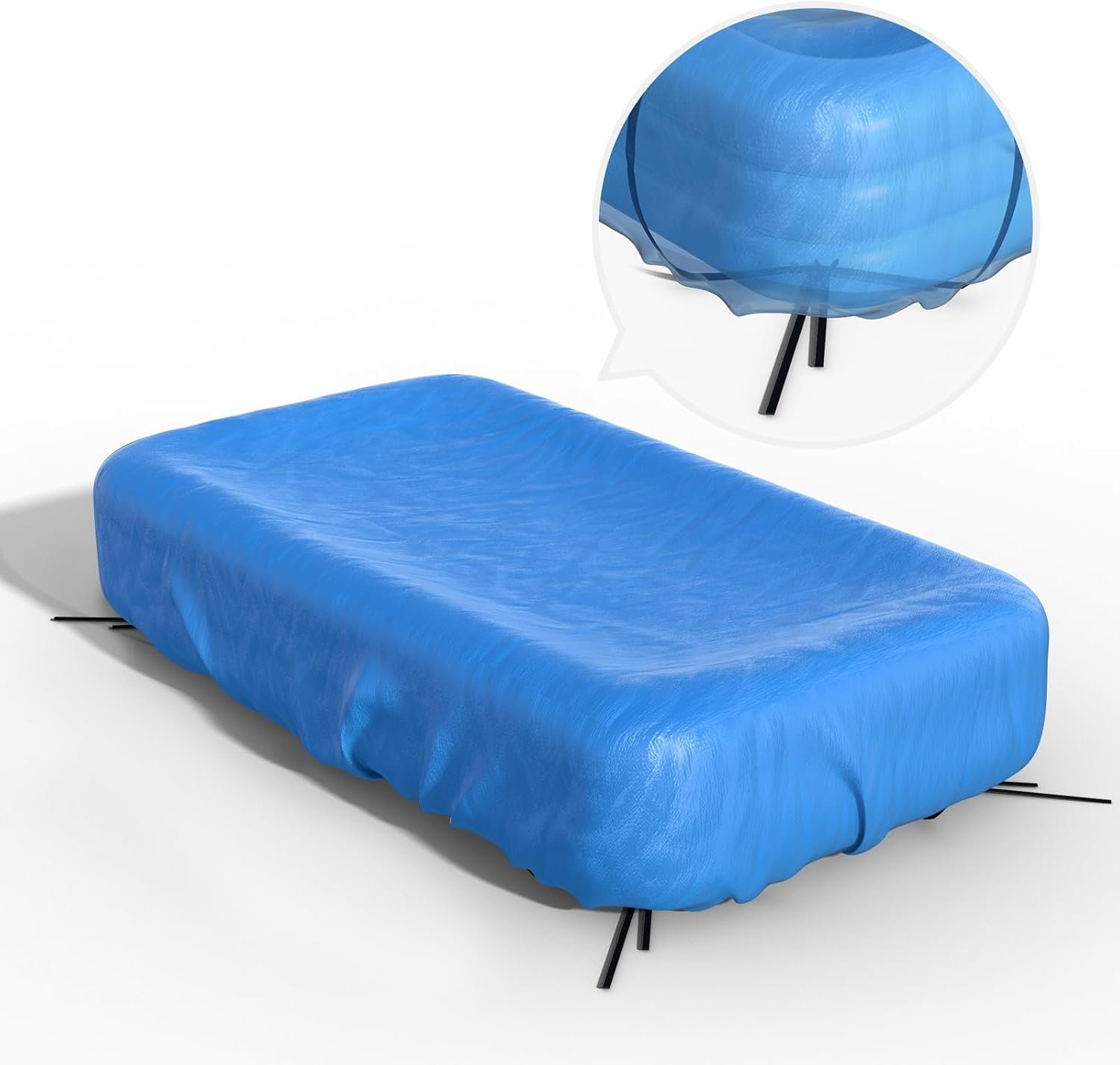 Inflatable Pool Cover Rectangle for 120” x 72”, 130” x 72”, 145″ x 74″ Pool | Heavy-Duty 5-Layer PE Tear-Resistant & Windproof, Elastic Edge 8 Cords, 10 x 7 Rectangular Pool Covers for Above Ground Pools