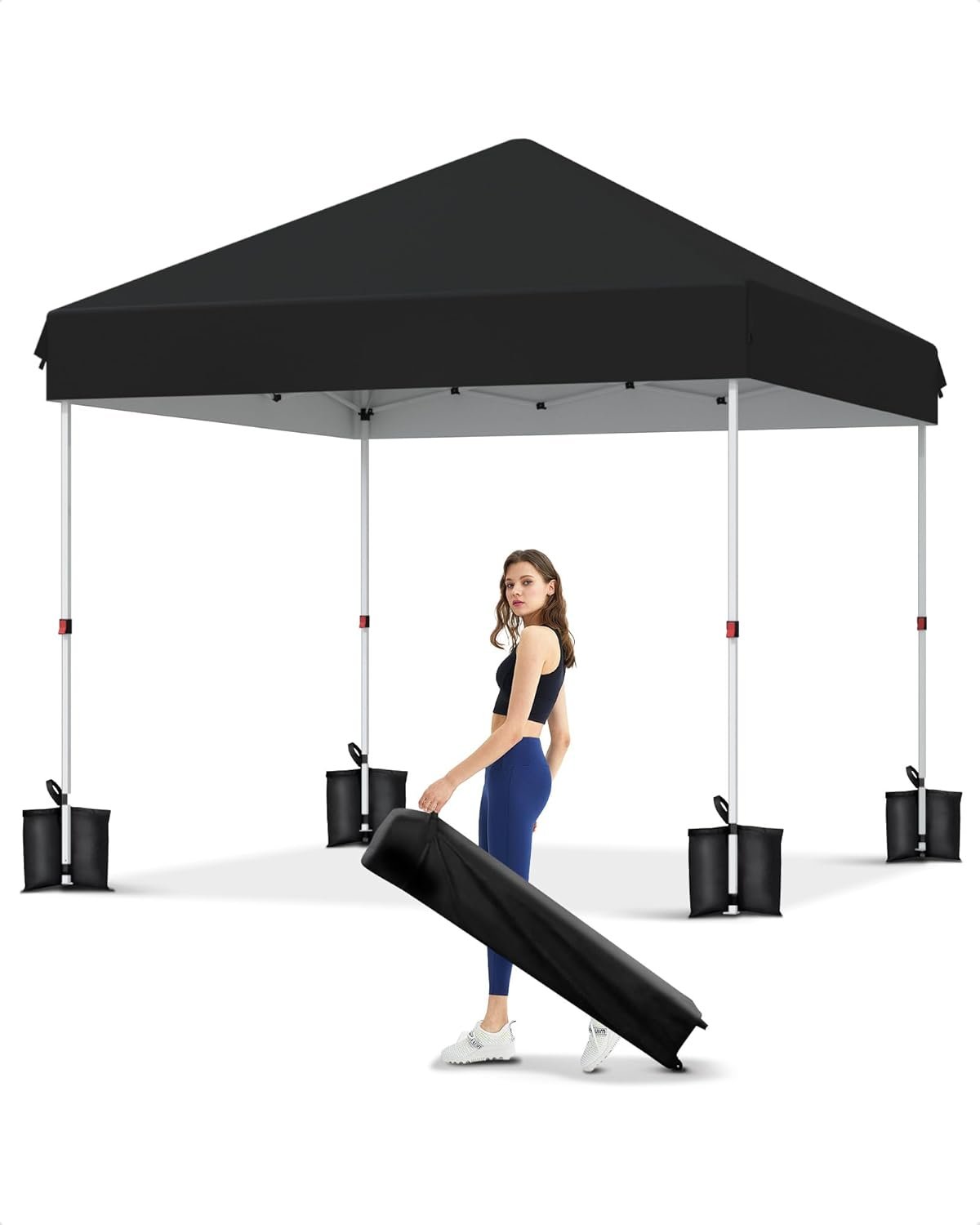 GarveeLife 10×10 Pop Up Canopy with One Button Push Setup – Heavy Duty Outdoor Canopy Tent with Portable Roller Bag – 3 Adjustable Height, 4 Weight Bags, 8 Stakes & 4 Guy Ropes Included, Black | Heavy Duty Outdoor Canopy Tent with Portable Roller Bag – 3 Adjustable Height, 4 Weight Bags, 8 Stakes & 4 Guy Ropes Included
