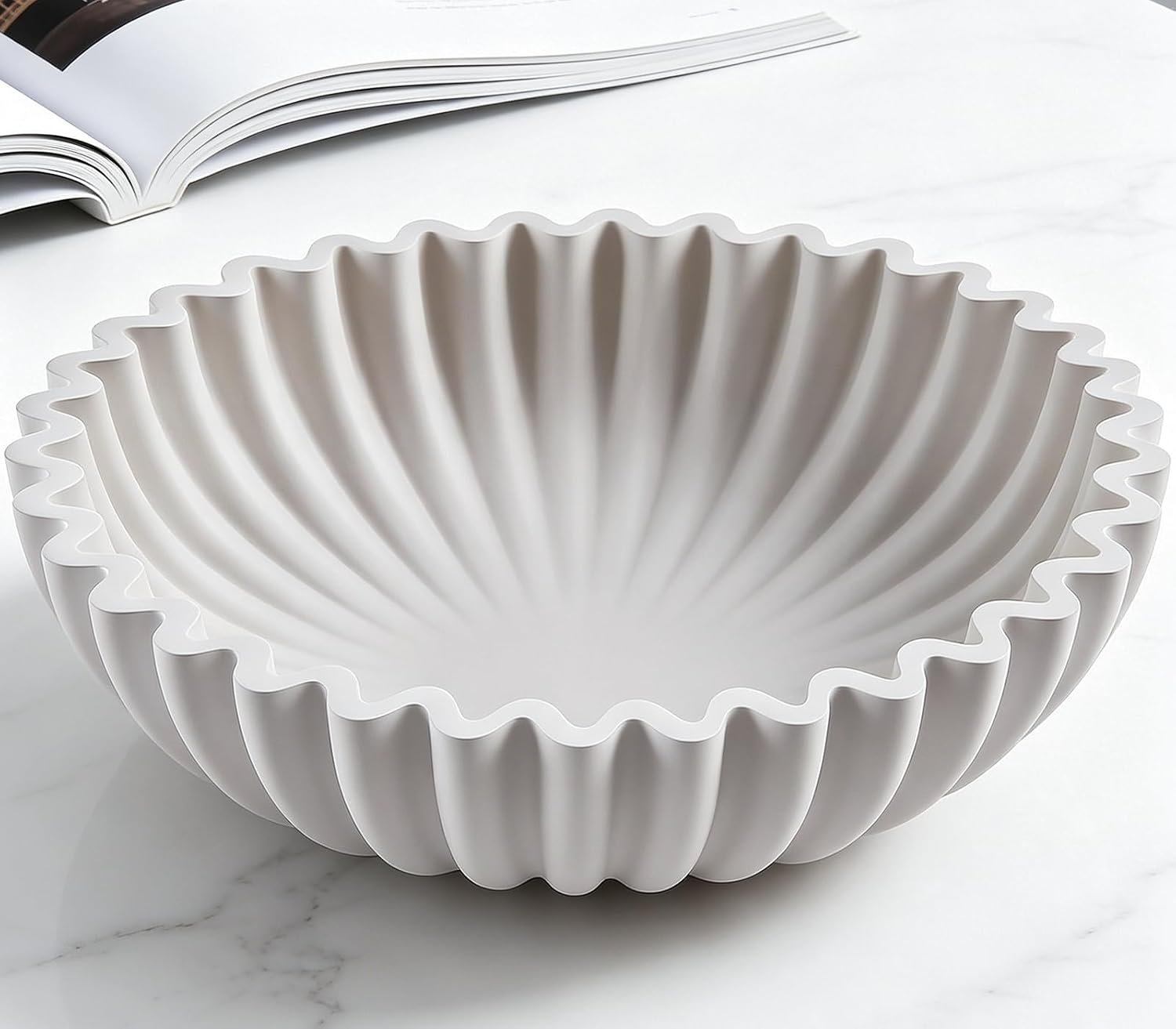 Large Decorative Bowl, 10″ Concrete Decorative Fruit Bowls for Home Decor, Modern Centerpiece Coffee Table Bowl for Kitchen Counter, Catch All Key Bowl for Entryway Table, Scalloped Ruffle Decor Bowls