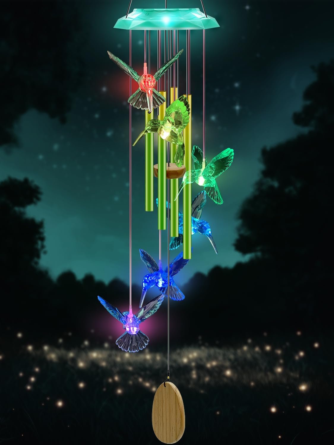 Wind Chimes,Hummingbird Solar Wind Chimes for Outside,Green Gradation Aluminum Tubes Deep Tone Memorial Wind Bell for Garden/Patio Mobiles Decorative Gifts for Mom, Wife, Grandma Neighbors(37″ Long)