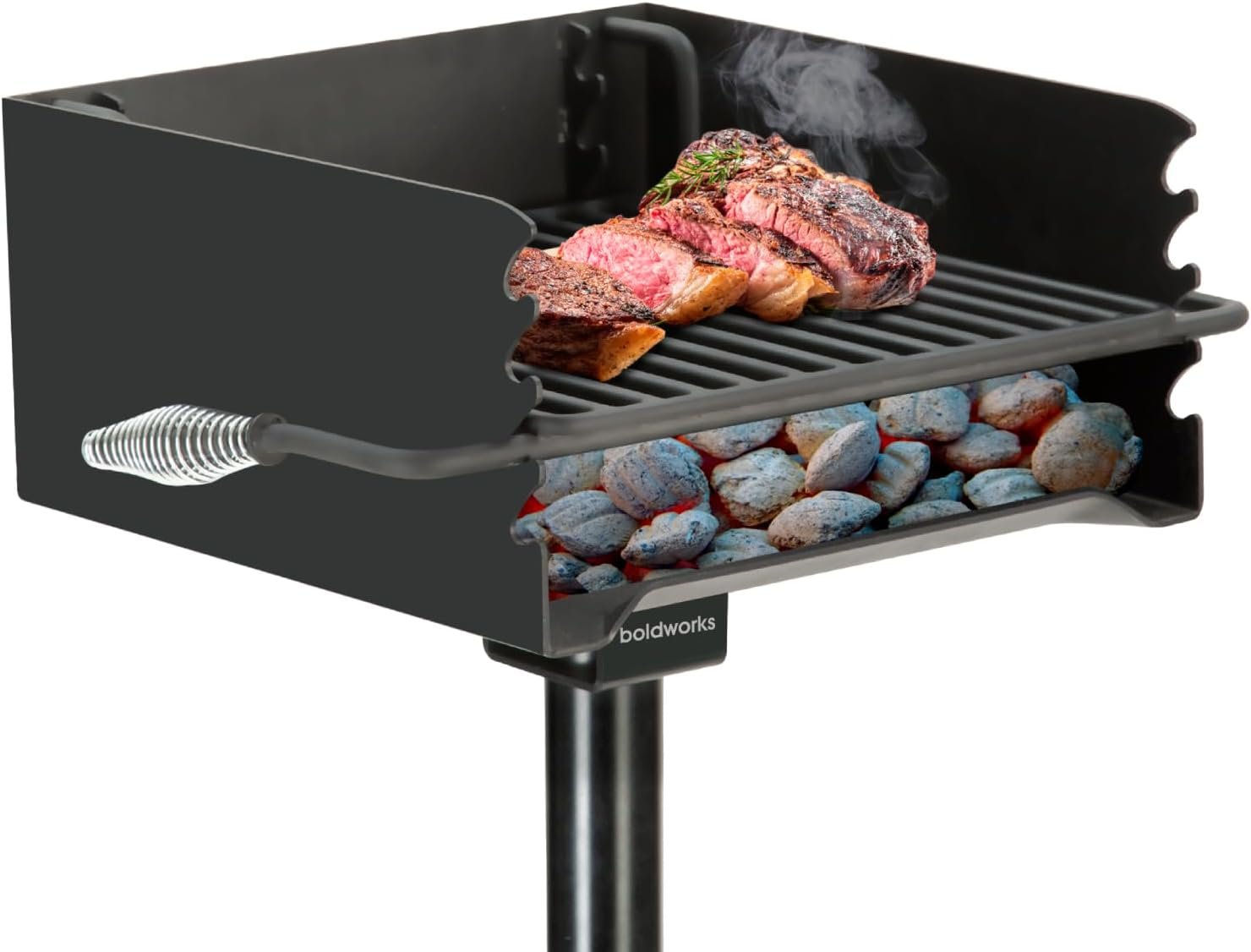 Park Grill Park Style Charcoal Grill In Ground Heavy Duty for Commercial and Outdoor Cooking Rustproof and 360 Degree Swivel 16×16 Inch