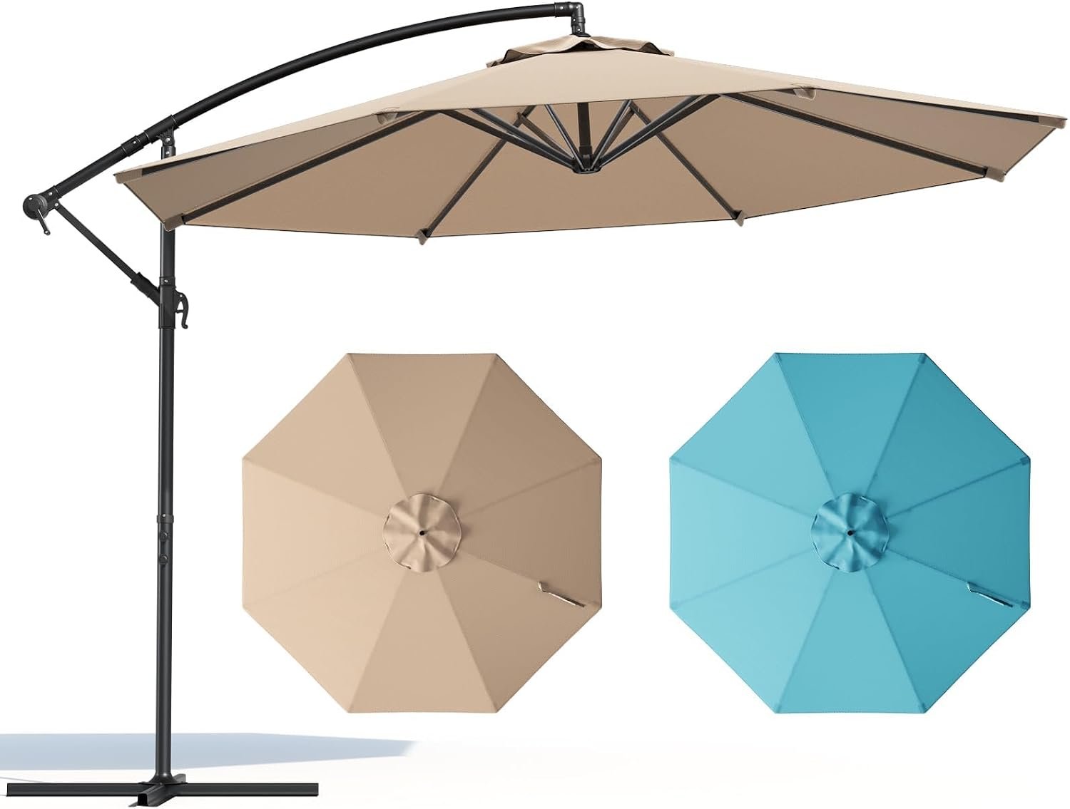 10FT Patio Umbrella, Cantilever Outdoor Umbrella with 360° Rotation & Tilt Adjustment, Offset Patio Umbrella with UV-Resistant Waterproof Canopy for Backyard, Pool, Garden
